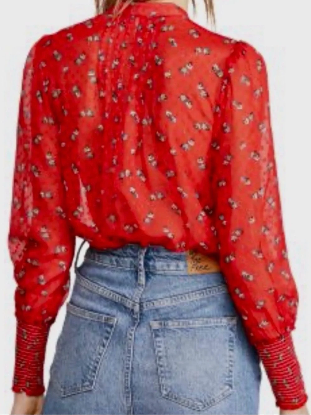 NWOT - Free People Boho Red Floral Blouse 
